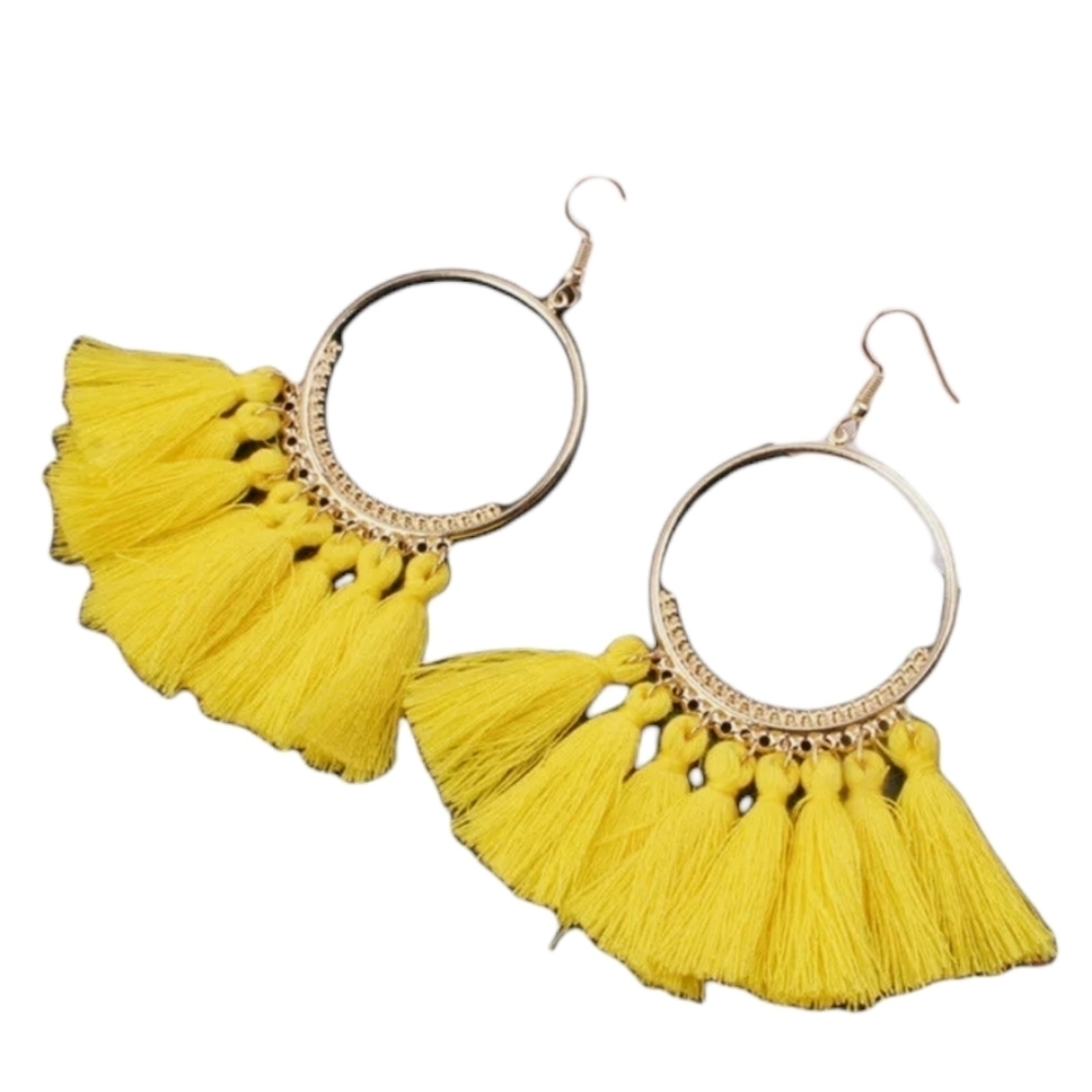 Boho Long Tassel Dangle Fringe Drop Earrings Jewelry Yellow And Gold